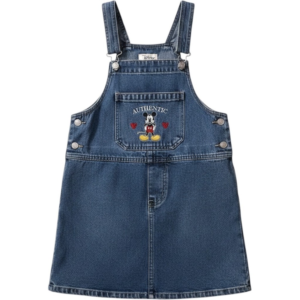 Disney Mickey Mouse Overall Dress Girls Large 14/16 Blue Denim Vintage 90s Y2K